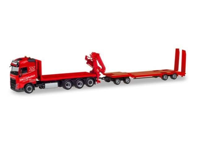 Volvo FH GL Flatbed Truck with Crane and Goldhofer TU4 *Gebrüder Markewitsch*, red