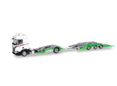 Scania CR20 low roof Truck transporter semitrailer *Hödlmayr*, white/grey/green