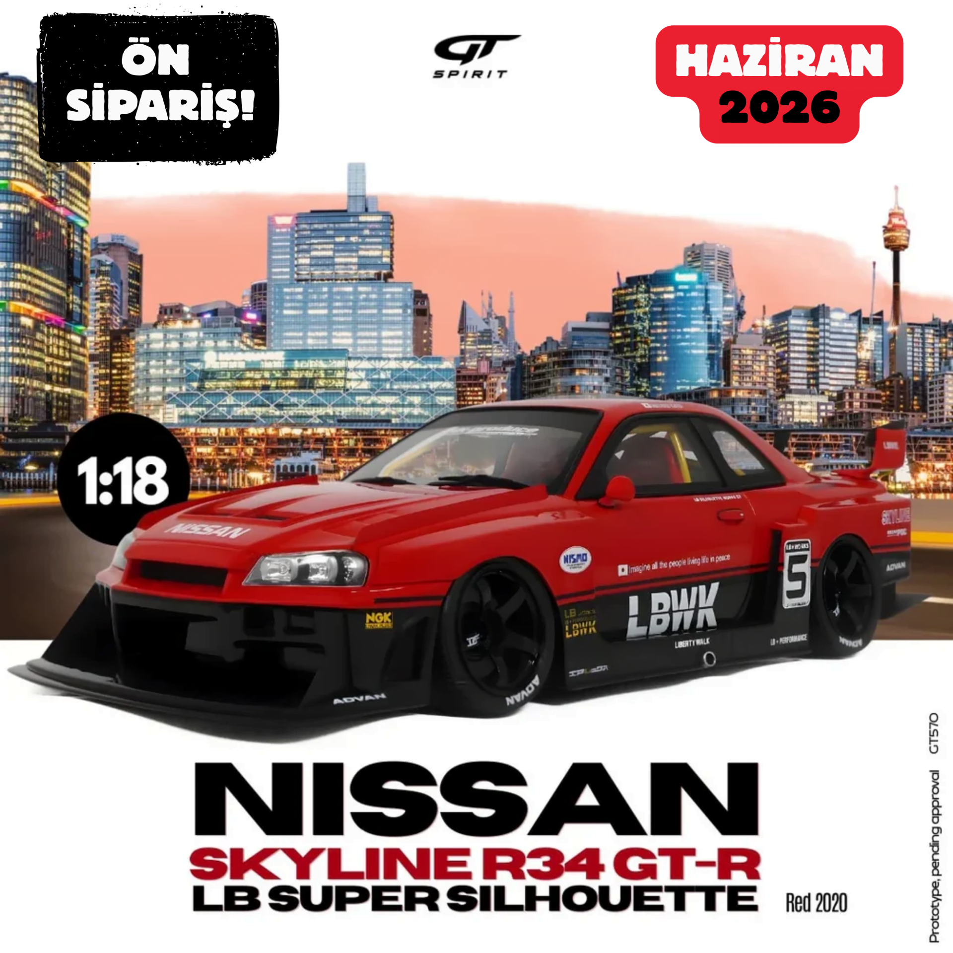 Ön Sipariş - 1/18 GT-SPIRIT - NISSAN - SKYLINE GT-R (R34) N 5 LBWK SUPER SILHOUETTE 2020 - GT570