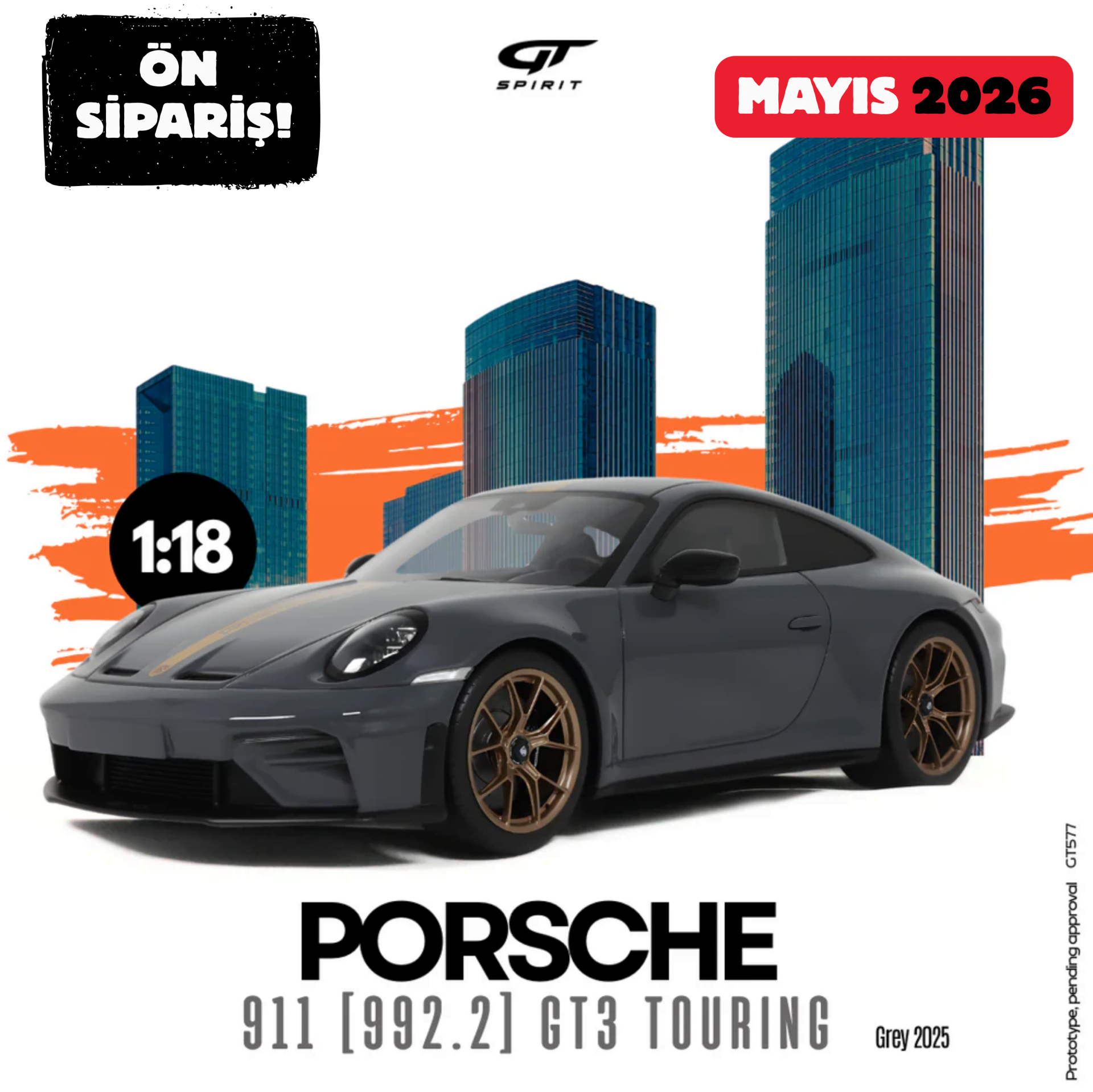 Ön Sipariş - 1/18 GT-SPIRIT - PORSCHE - 911 992-2 GT3 TOURING COUPE 2025 - GT577