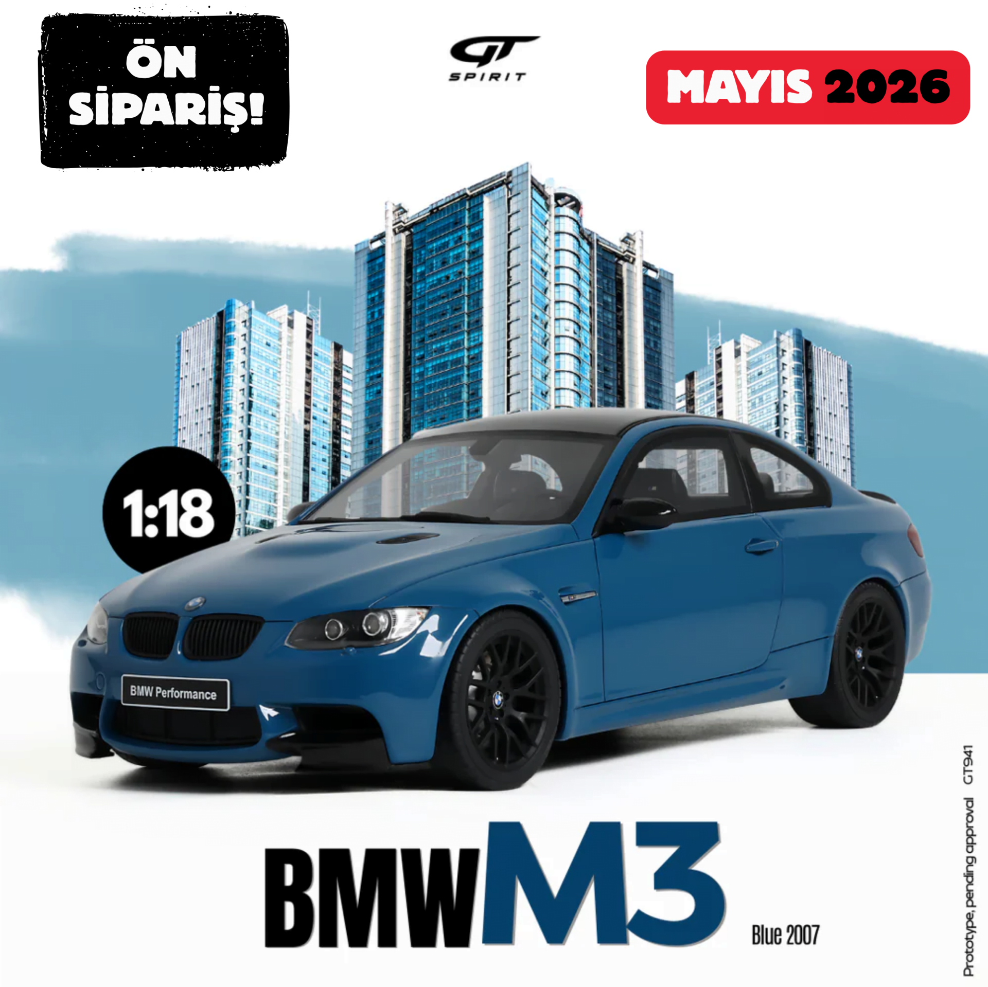 Ön Sipariş - 1/18 GT-SPIRIT - BMW - 3-SERIES M3 (E92) COUPE 2007 - GT941