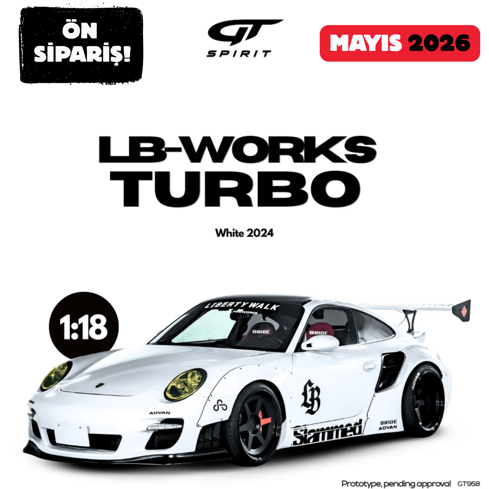 Ön Sipariş - 1/18 GT-SPIRIT - PORSCHE - 911 997 TURBO COUPE LB WORKS 2024 - GT958