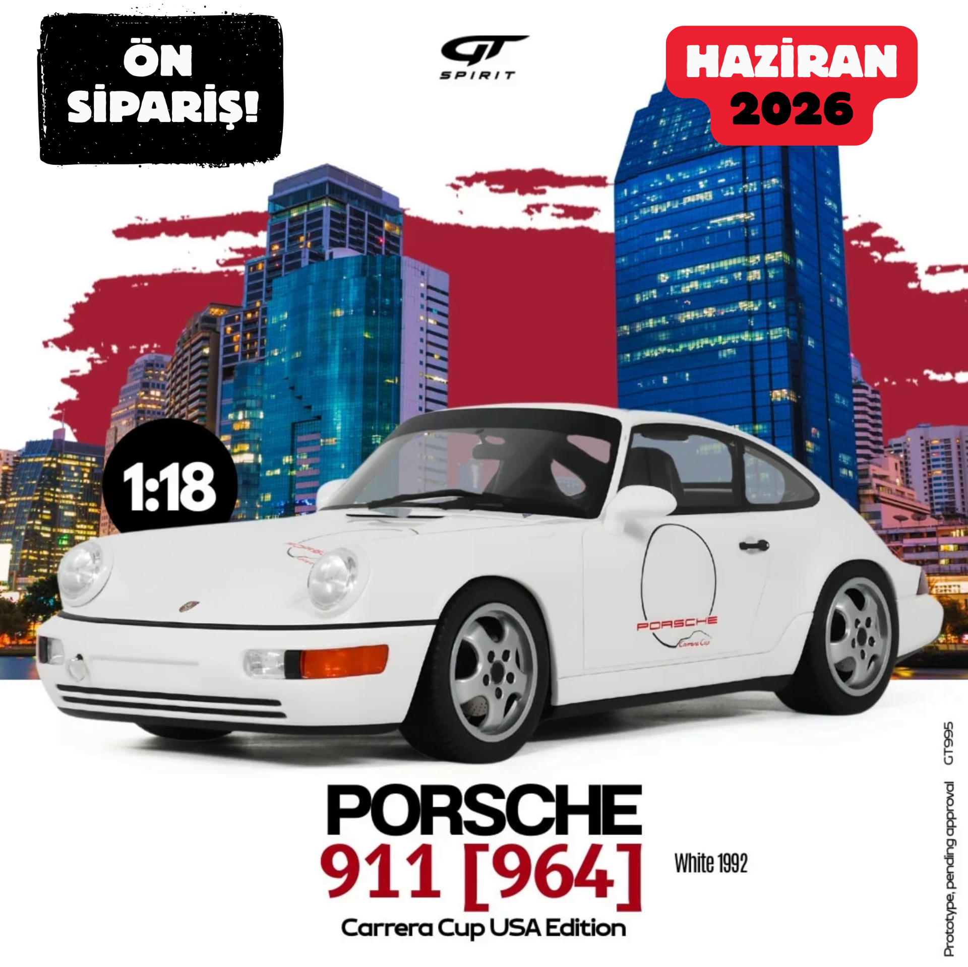 Ön Sipariş - 1/18 GT-SPIRIT - PORSCHE - 911 964 CARRERA CUP EDITION COUPE 1992 - GT995