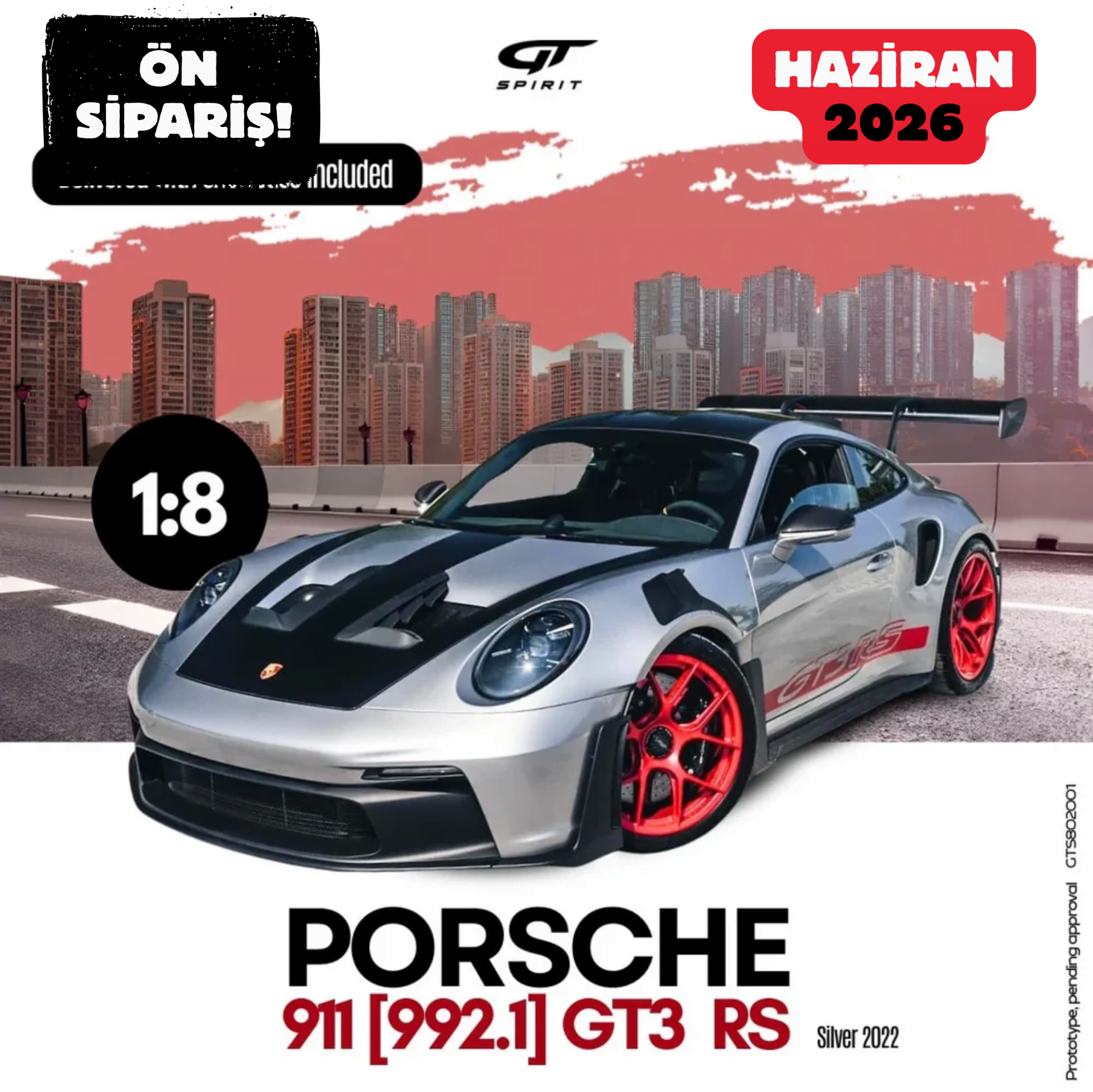 Ön Sipariş - 1/8 GT-SPIRIT - PORSCHE - 911 992 GT3 RS COUPE 2022 - CON VETRINA - WITH SHOWCASE - GTS802001