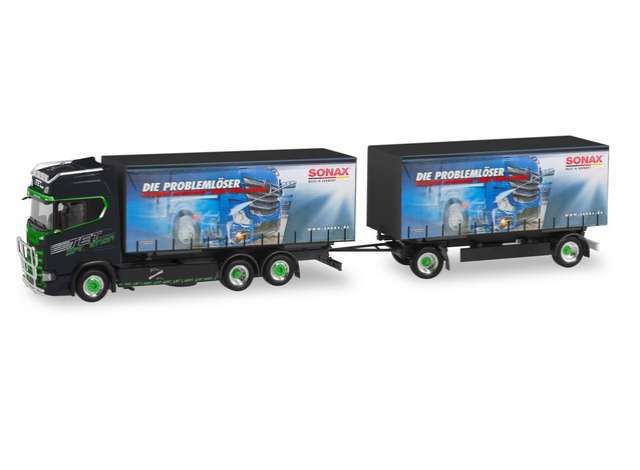 1/87 Scania CS 20 HD interchangeable curtain canvas trailer *TET/Sonax Big Mike*, black/green