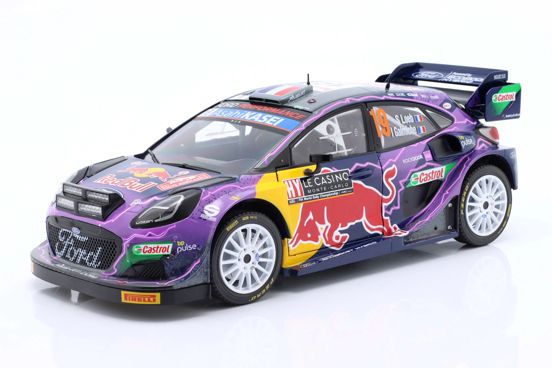 1/18 SOLIDO - FORD ENGLAND - PUMA RALLY1 RED BULL TEAM FORD WORLD RALLY M-SPORT N 19 WINNER RALLY MONTECARLO 2022 S.LOEB - I.GALMICHE