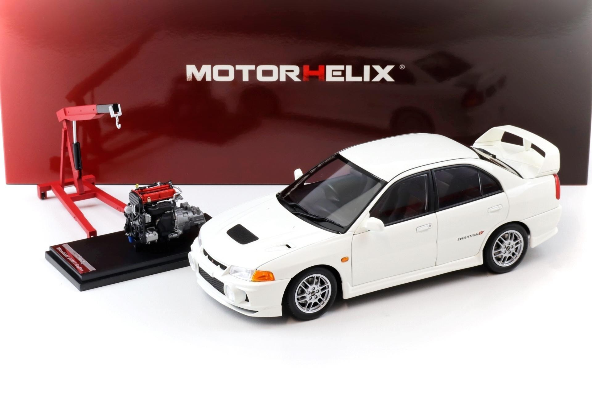 1/18 Motorhelix Mitsubishi Lancer EVO 4 IV Scotia white 1999 with engine - M84003