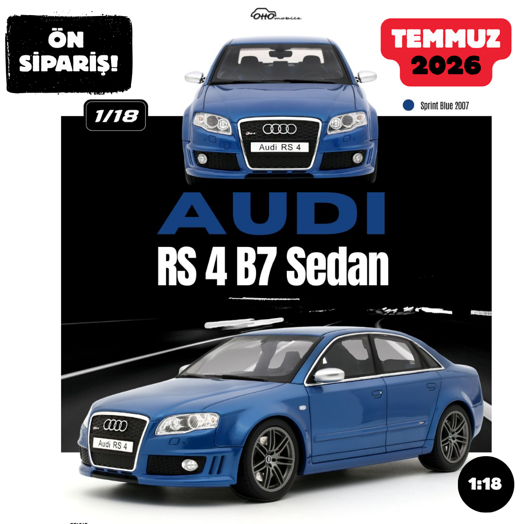 Ön Sipariş - 1/18 OTTO Audi RS 4 B7 Sedan Sprint Blue 2007 - OT1215