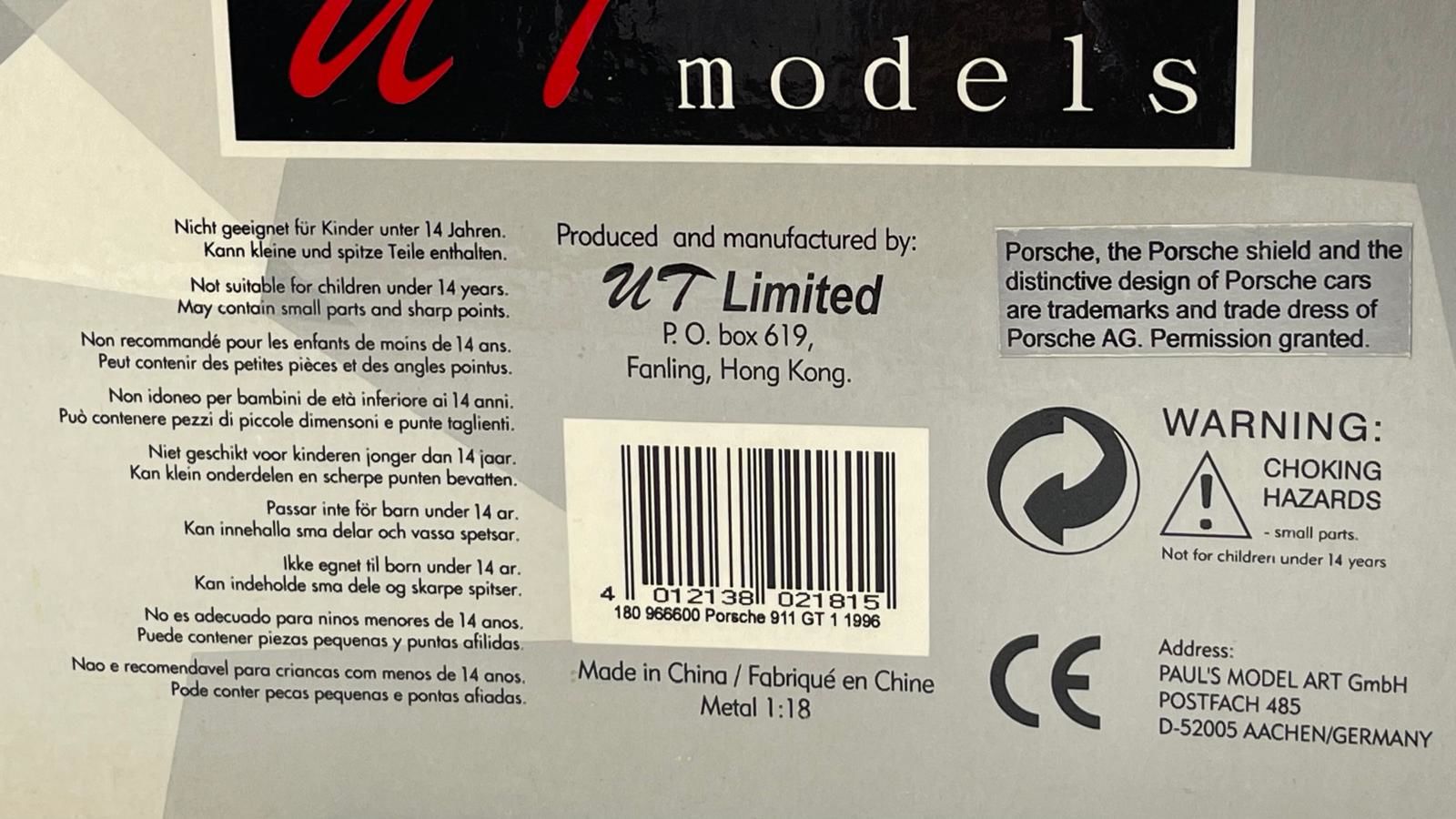 1:18 Porsche 911 GT1 Le Mans Street Version Silver - UT Models