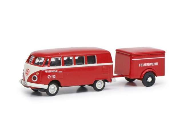 1/87 Volkswagen T1 with trailer Feuerwehr, red