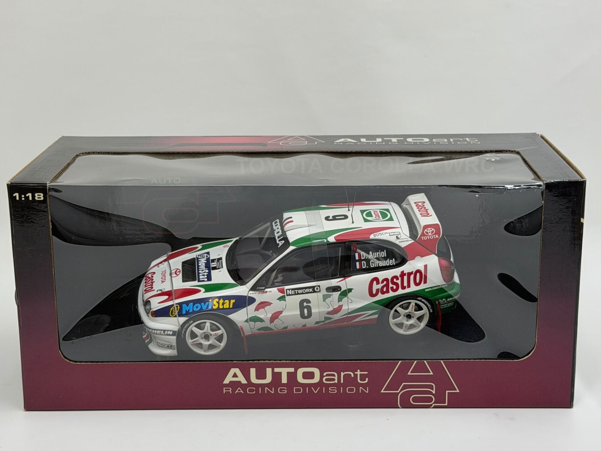 1/18 AUTOart Toyota Corolla WRC Rally Great Britain #6, driven by Didier Auriol / Network Q Rally 1998 -  80023