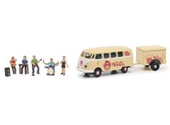 Volkswagen T1 with trailer and with 5 Figures The Red Monkeys, beige/red