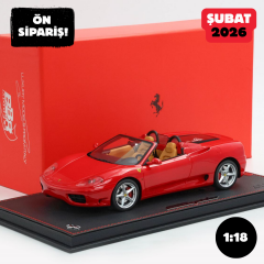 Ön Sipariş - 1/18 BBR Ferrari 360 Modena Spider manual gear Rosso Corsa - Beige