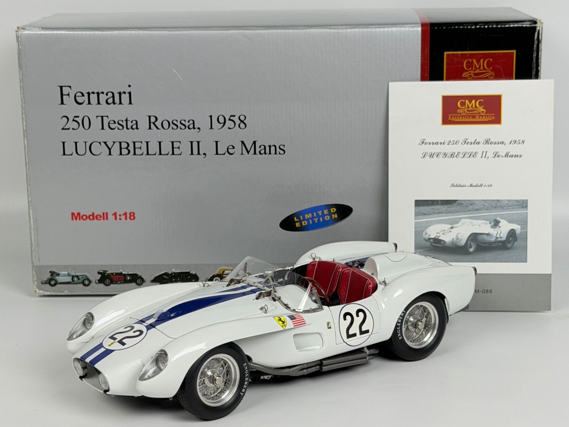 1/18 CMC Ferrari 250 Testa Rossa White #22 LucyBelle 1958 Le Mans - M086