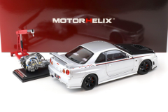 1/18 MOTORHELIX - NISSAN - SKYLINE GT-R (R34) NISMO CRS silver/ Carbon hood