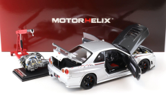 1/18 MOTORHELIX - NISSAN - SKYLINE GT-R (R34) NISMO CRS silver/ Carbon hood