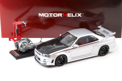 1/18 MOTORHELIX - NISSAN - SKYLINE GT-R (R34) NISMO CRS silver/ Carbon hood