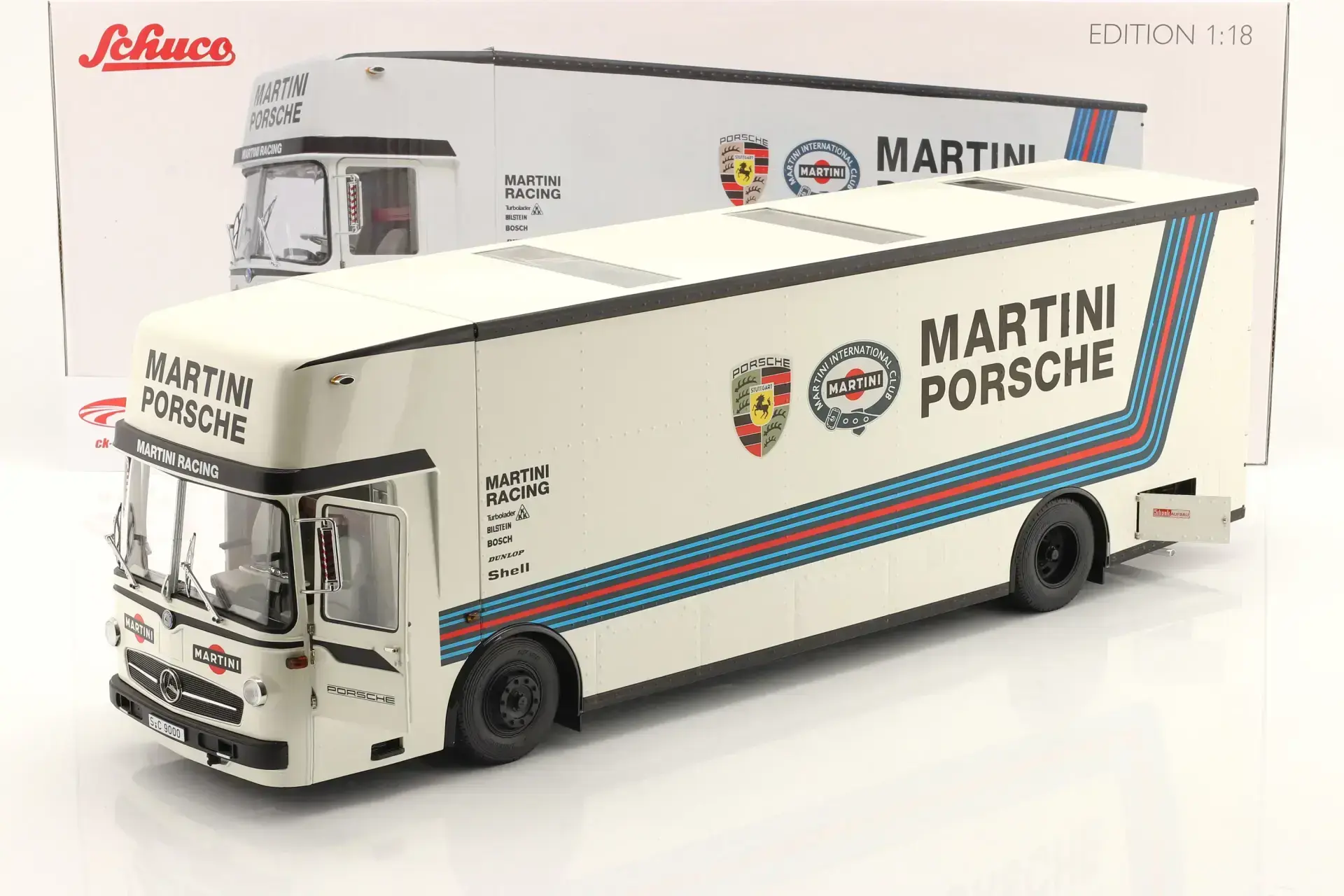 SCHUCO - MERCEDES BENZ - O317 TRUCK CAR TRANSPORTER PORSCHE MARTINI RACING 1968