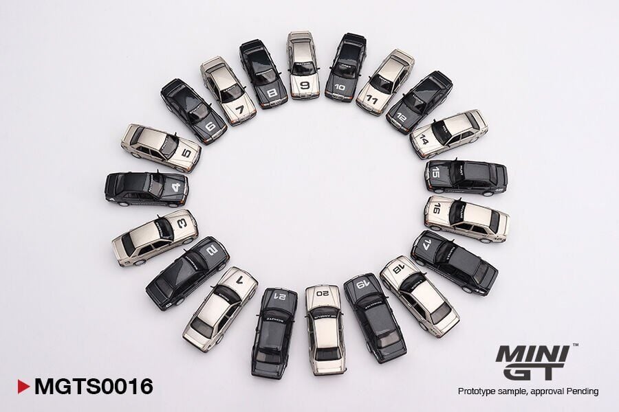 1/64 MINI-GT - MERCEDES BENZ - SET 20X 190E 2.5 16 EVO I NURBURGRING RACE OF CHAMPIONS 1984