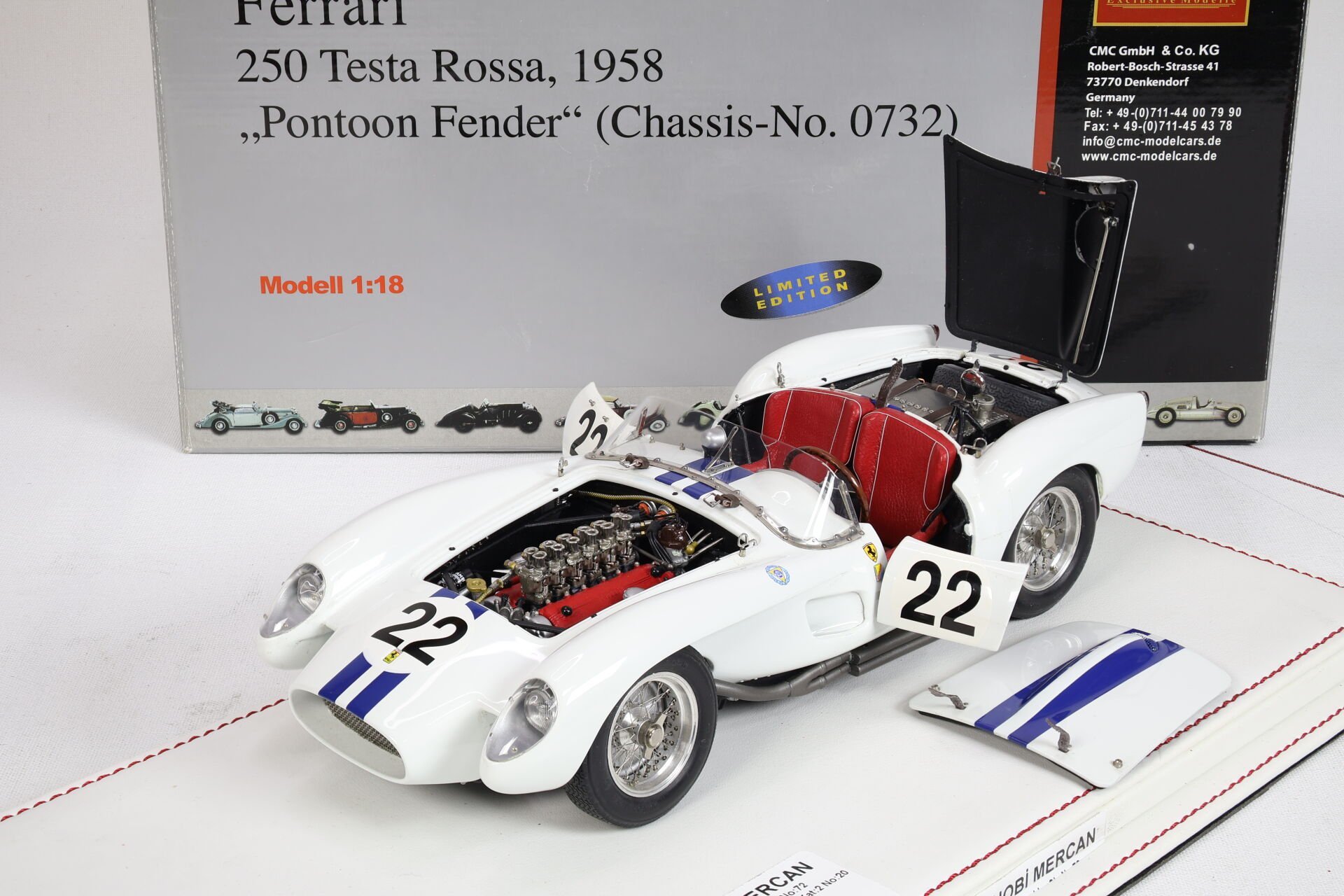 1/18 CMC - FERRARI - 250TR 3.0L V12 PONTOON FENDER TESTAROSSA SPIDER TEAM ED HUGUS N 22 24h LE MANS 1958 ED HUGUS - RAY ERNIE ERICKSON
