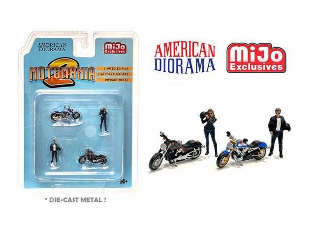 1/64 moto mania figure set including 2 1/64 bikes