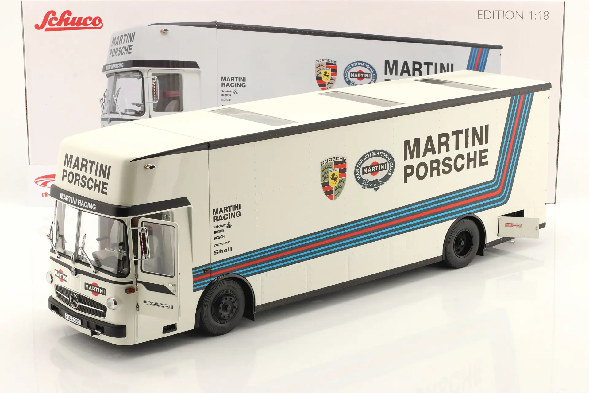 SCHUCO - MERCEDES BENZ - O317 TRUCK CAR TRANSPORTER PORSCHE MARTINI RACING 1968