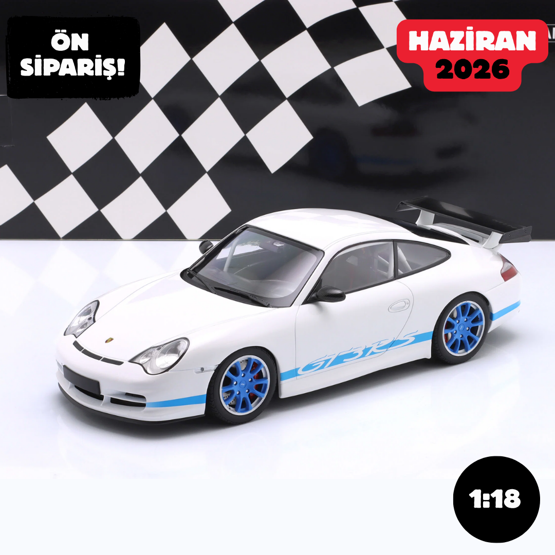 Ön Sipariş - 1/18 MINICHAMPS Porsche 911 (996) GT3 RS year 2002 white / blue - 155062021