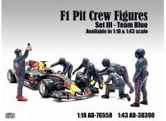 1/18 f1 pit crew figures set #3, team blue-purple  7 figures.