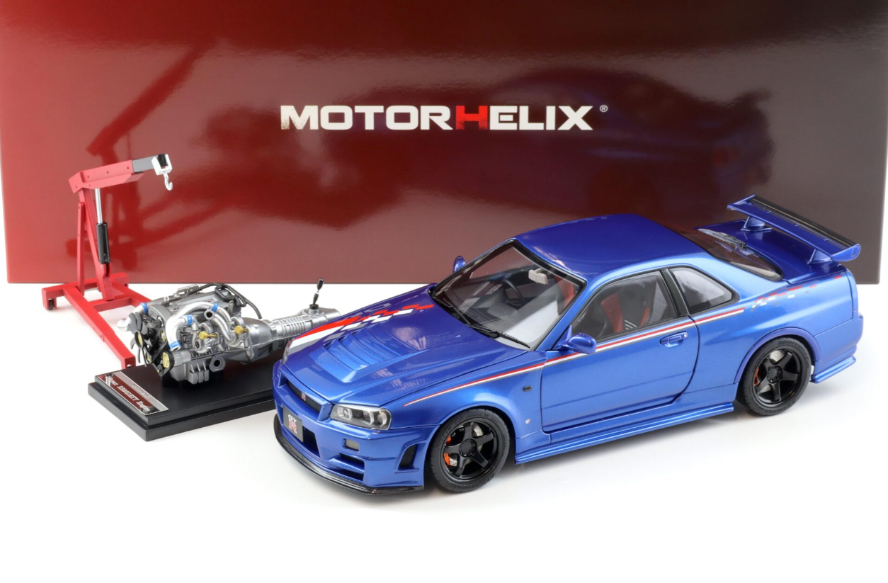 1/18 MOTORHELIX - NISSAN - SKYLINE GT-R (R34) NISMO CRS COUPE 2002 WITH ENGINE