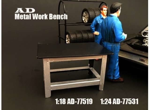 1/18 metal work bench, black/silver