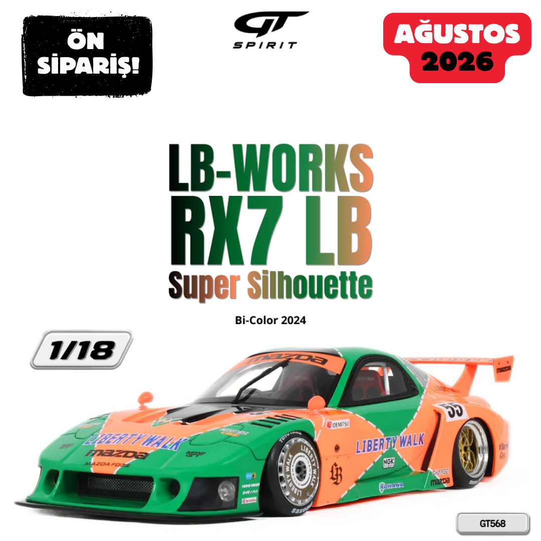 Ön Sipariş - 1/18 GT Spirit Mazda RX7 LB-Works Super Silhouette, Green/Pink - GT568