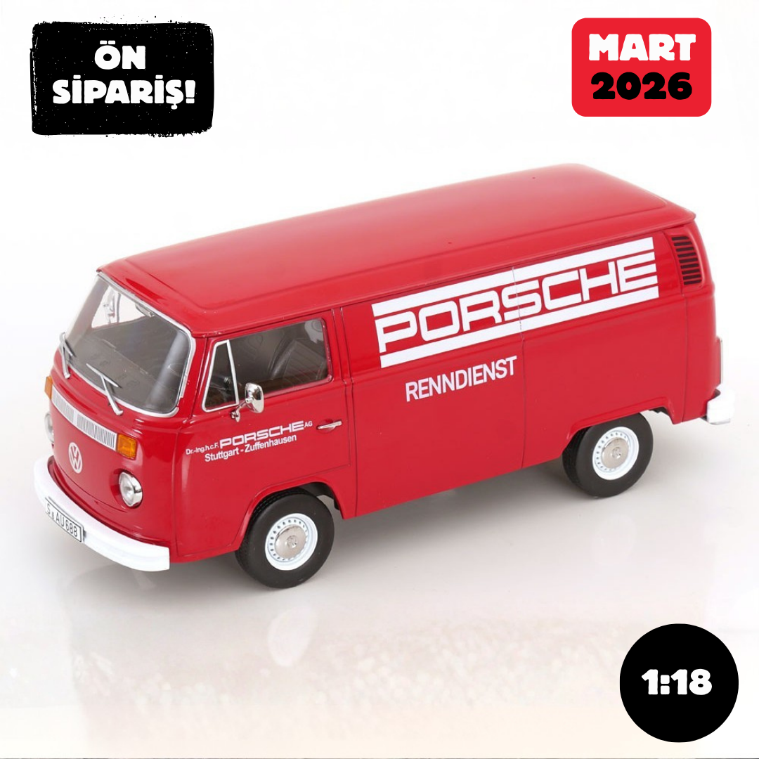 Ön Sipariş - 1/18 KK SCALE Volkswagen VW T2b Kastenwagen Porsche Renndienst 1972 rot