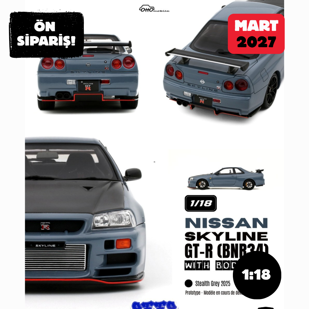 Ön Sipariş - 1/18 OTTO Nissan Skyline GT-R (BNR34) with Body Kit Stealth Grey 2025 - OT1238