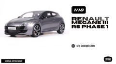 Ön Sipariş - 1/18 OTTO Renault Megane III RS Phase 1 Gris Cassiopée 2009 - OT1392