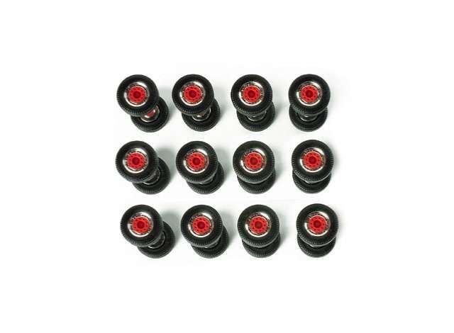1/87 Rims with Tires For Semi-Trailers, chrome/red